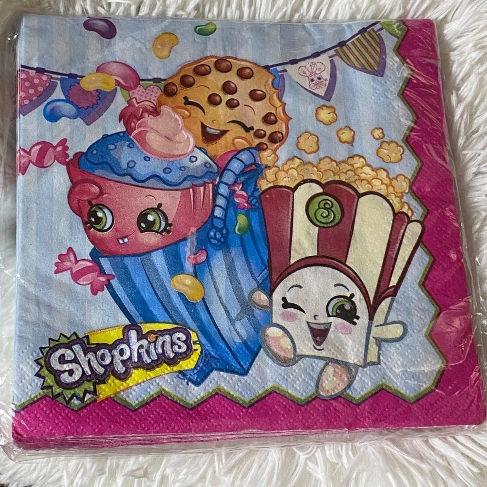 NEW Shopkins Kooky Cookie Poppy Corn‎ Cupcake Chic 13”x13” Pack of 16 Napkins